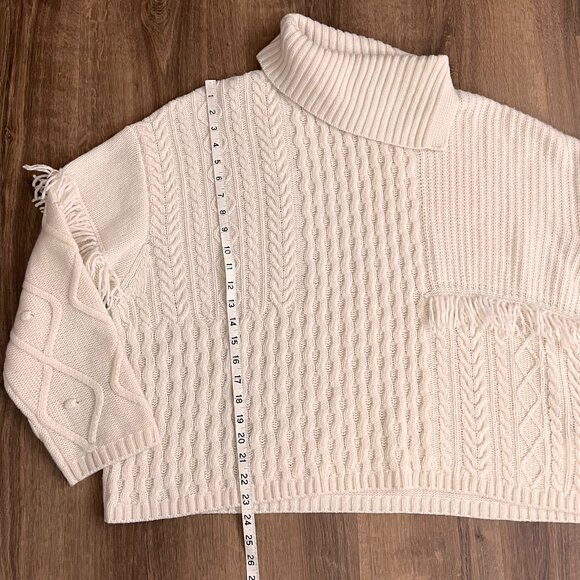Weekend Max Mara Faiti Fringe Turtleneck Sweater Ivory Wool Oversized Sz XL - Picture 6 of 13